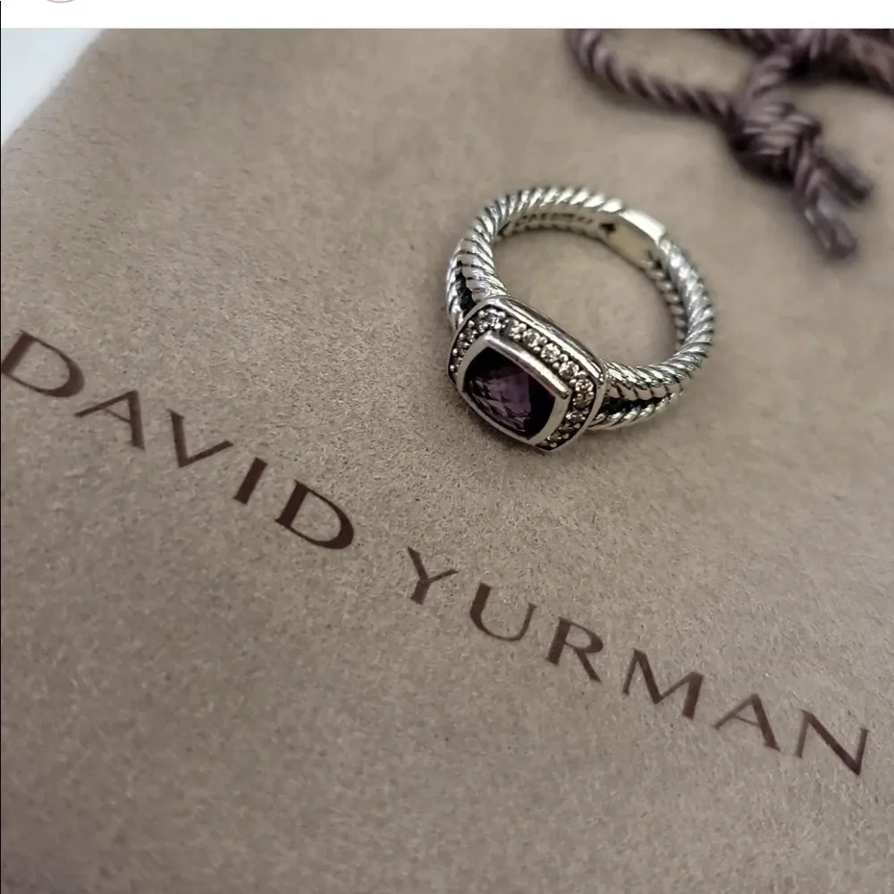 DAVID YURMAN Albion petite ring with amethyst stone and diamonds in size 6